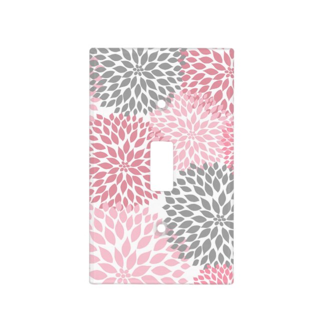 pink gray grey mums dahlias switch cover / nursery (Front)