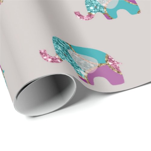 Pink Gray Grey Orchid Princess Elephant Teal Baby Wrapping Paper