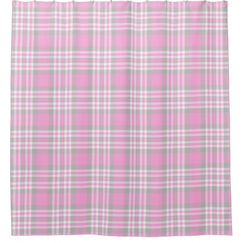 Pink Gray Grey Plaid Gingham Check Girl Spring Shower Curtain