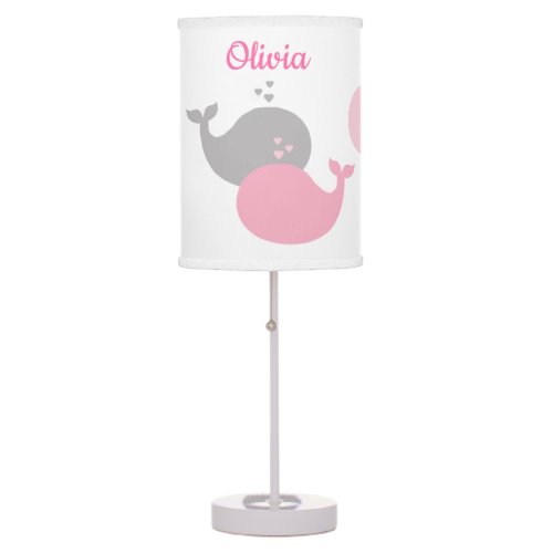 Pink Gray Grey Whale Baby Girl Nautical Nursery Table Lamp