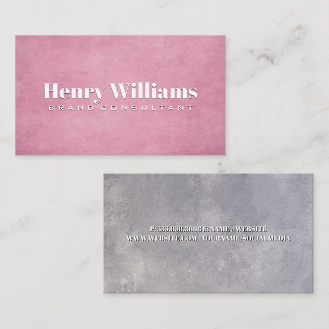 Pink Gray Grunge Texture Business Card (Front/Back)