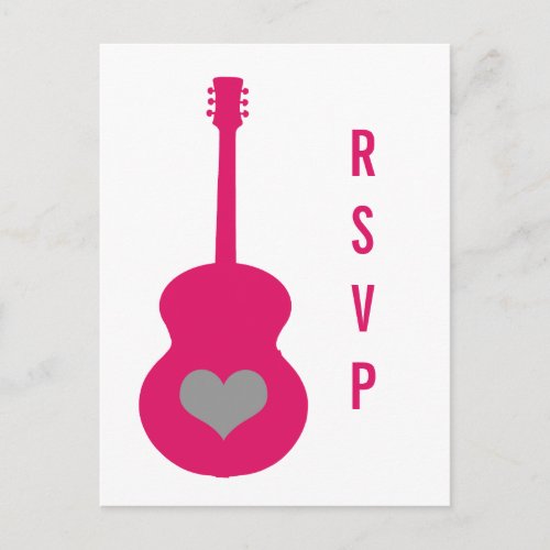 PinkGray Guitar Heart RSVP Postcard