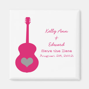 Pink/Gray Guitar Heart Save the Date Magnet
