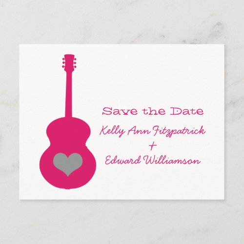 PinkGray Guitar Heart Save the Date Postcard