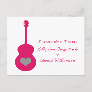 Pink/Gray Guitar Heart Save the Date Postcard