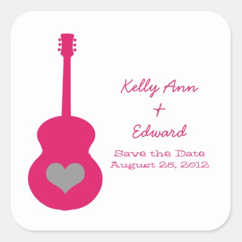 PinkGray Guitar Heart Save the Date Stickers