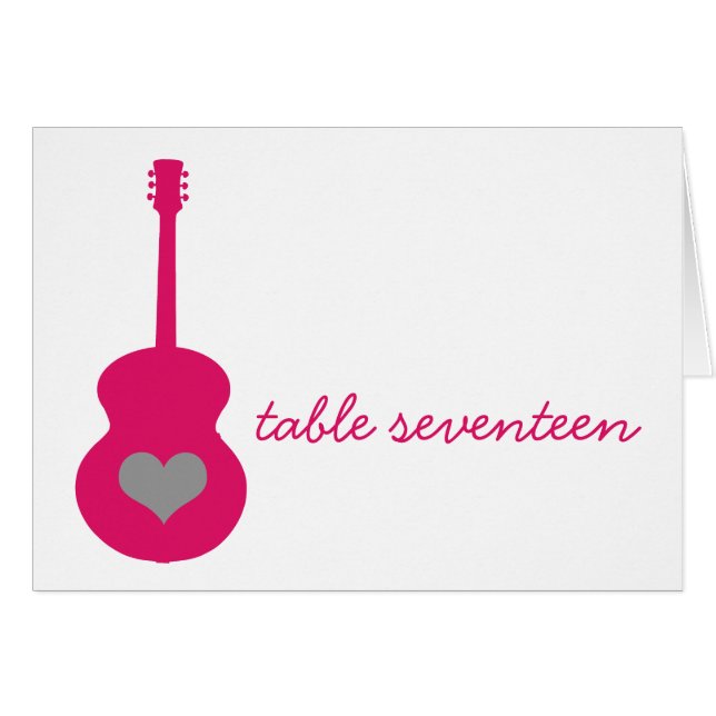 Pink/Gray Guitar Heart Table Number Card (Front Horizontal)