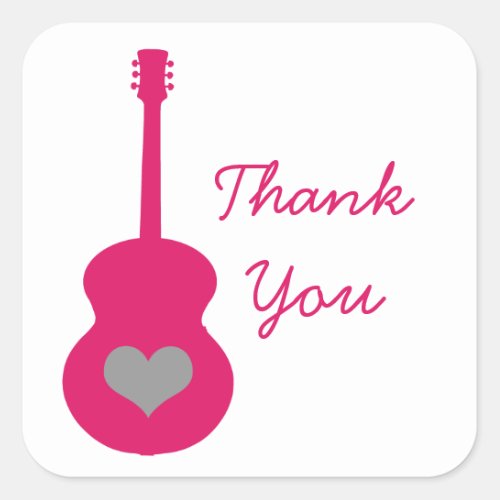 PinkGray Guitar Heart Thank You Stickers
