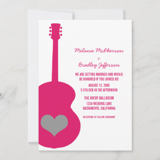 Pink/Gray Guitar Heart Wedding Invite