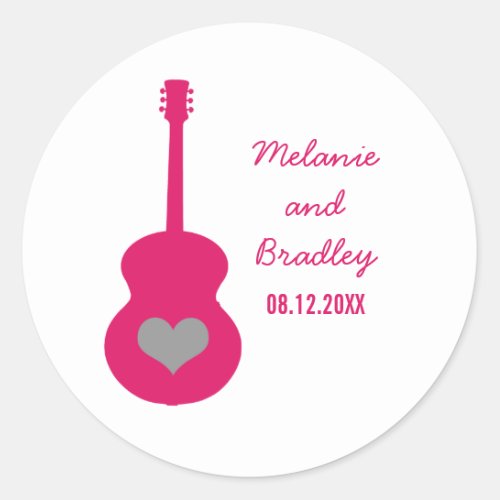 PinkGray Guitar Heart Wedding Stickers