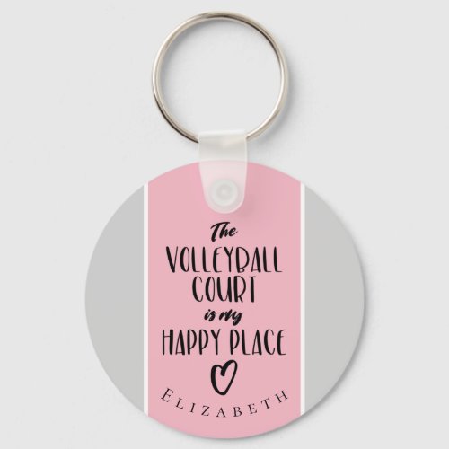 pink gray happy place personalized volleyball keychain