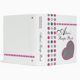 Pink Gray Hearts and Dots Recipe Binder