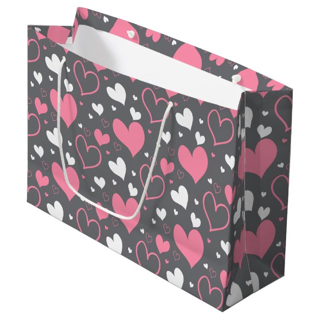 Pink & Gray Hearts  Gift Bag (Front Angled)