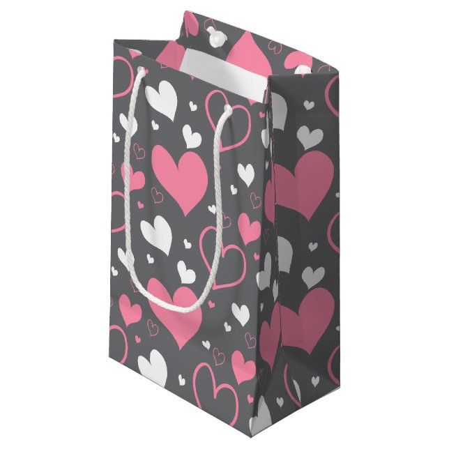 Pink & Gray Hearts Gift Bag (Front Angled)
