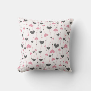 Pink Gray Hearts Nursery Girls Room Throw Pillow