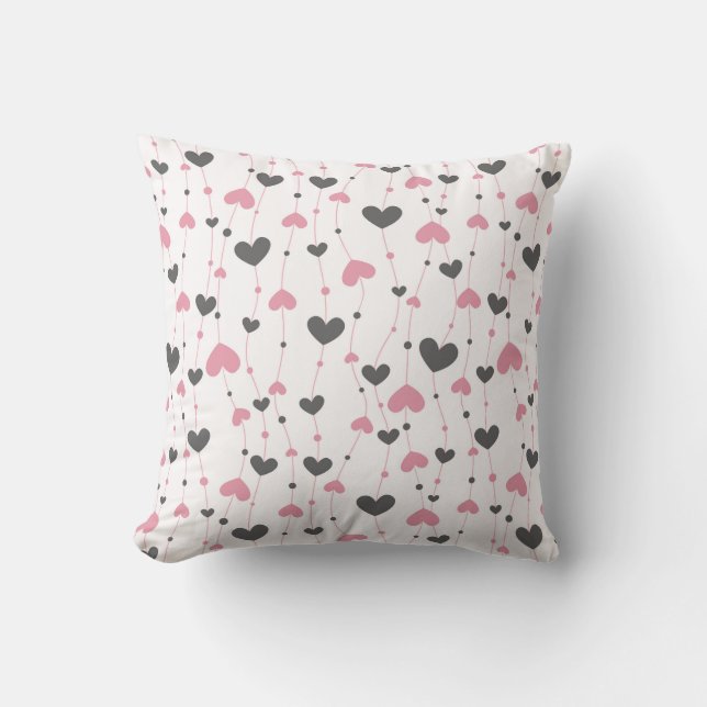 Pink Gray Hearts Nursery Girls Room Throw Pillow (Front)