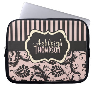 Pink Gray Ivory Polka Dots Striped Laptop Sleeve