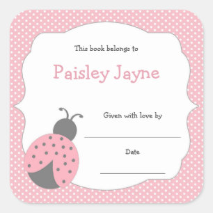 Pink Gray Ladybug bookplate / book baby shower