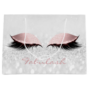 Pink Gray Lash Blush Makeup Glitter Name Monogram Large Gift Bag