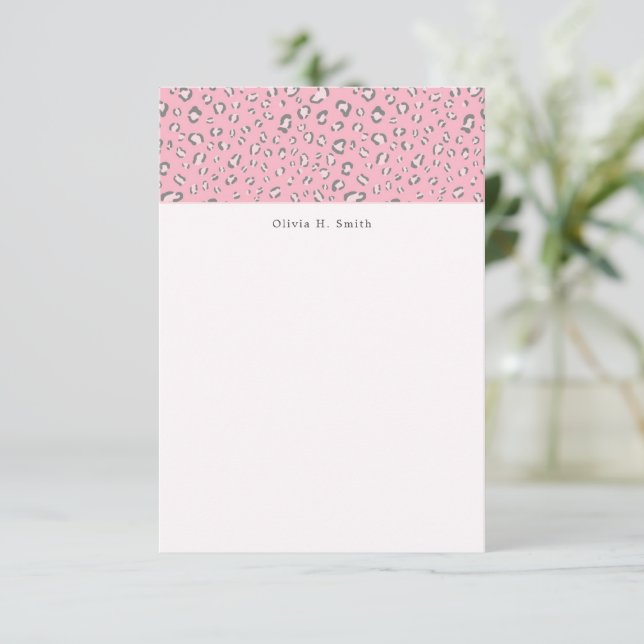 Pink Gray Leopard 2 personalized Note Card (Standing Front)
