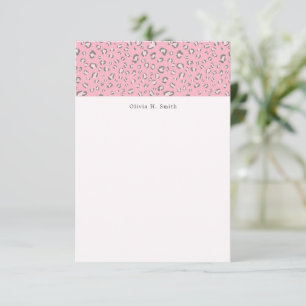 Pink Gray Leopard 2 personalized Note Card