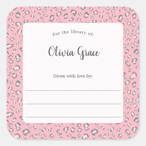 Pink Gray Leopard frame with name 2 bookplate 