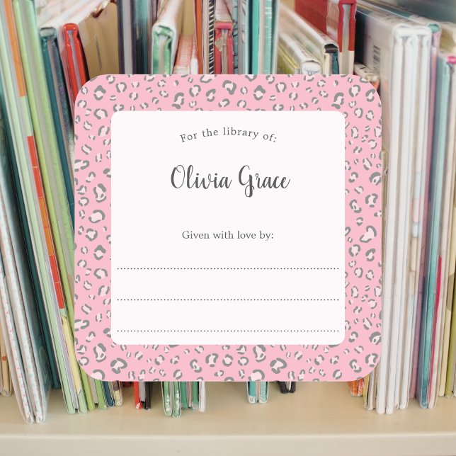 Pink Gray Leopard frame with name 2 bookplate  (Creator Uploaded)