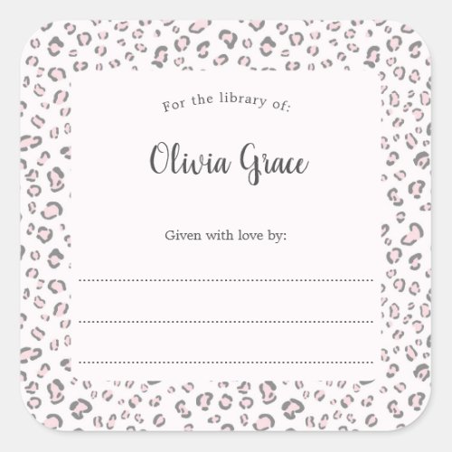 Pink Gray Leopard frame with name bookplate 