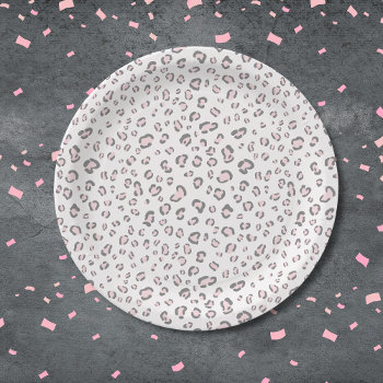 Pink Gray Leopard Pattern Paper Plates by lemontreecards at Zazzle