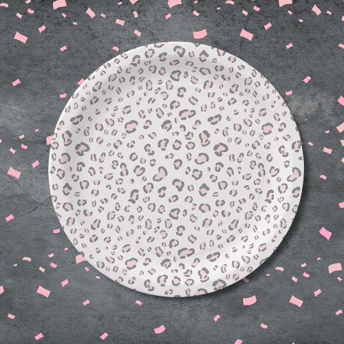 Pink Gray Leopard Pattern Paper Plates