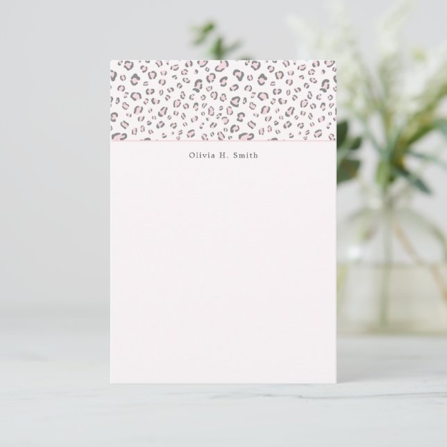 Pink Gray Leopard personalized Note Card (Standing Front)