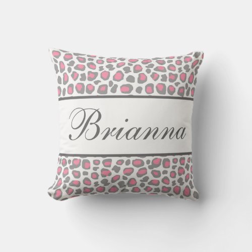 Pink Gray Leopard Spots  Throw Pillow