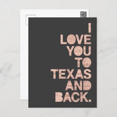 Pink Gray Love You To Texas and Back Postcard