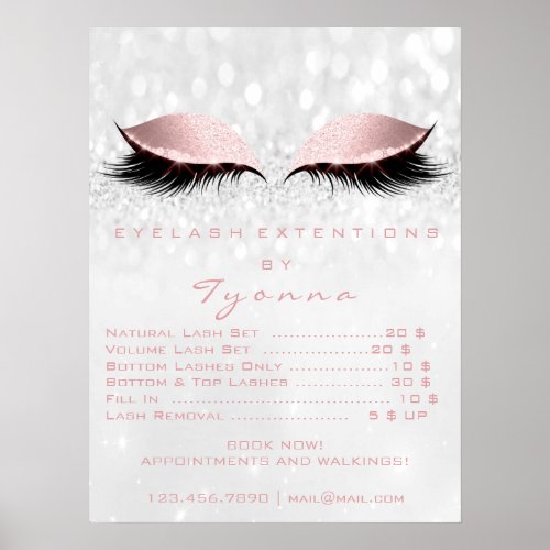 Pink Gray Makeup Eyes Lashes Extension Price List Poster