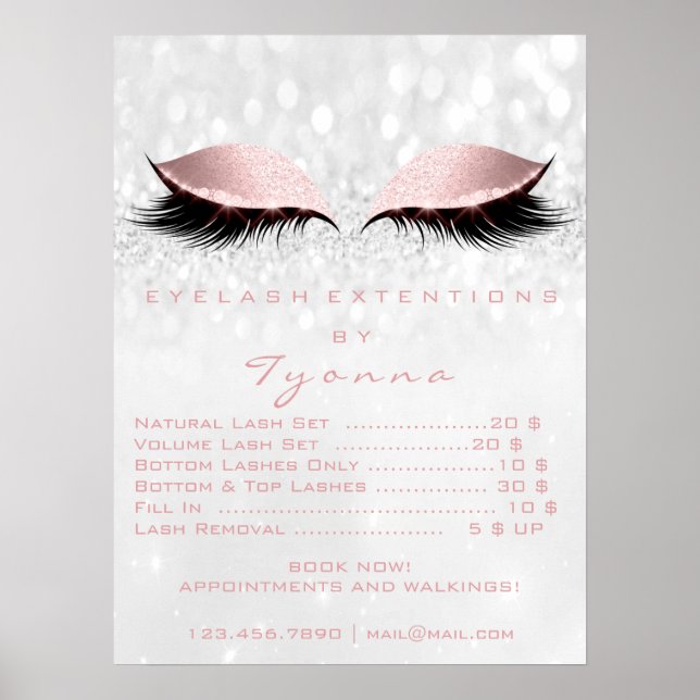 Pink Gray Makeup Eyes Lashes Extension Price List Poster (Front)