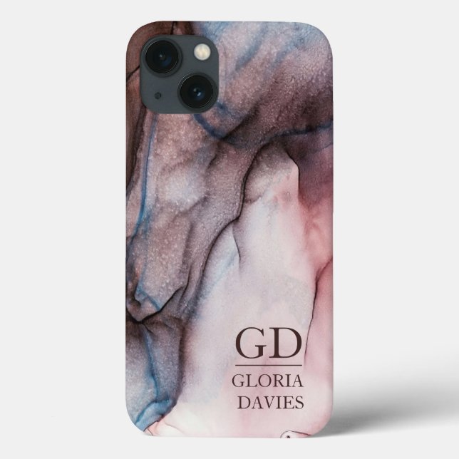 Pink Gray Marble Abstract Monogram Personalized  Case-Mate iPhone Case (Back)