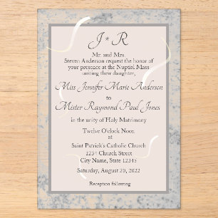 Pink & Gray Marble Monogramed Wedding Invitation