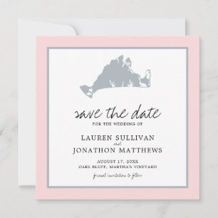 Pink Gray Martha's Vineyard Map Save the Date