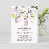 Pink & Gray Mason Jars Floral Baby Shower Brunch Invitation (Standing Front)
