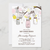 Pink & Gray Mason Jars Floral Baby Shower Brunch Invitation (Front)