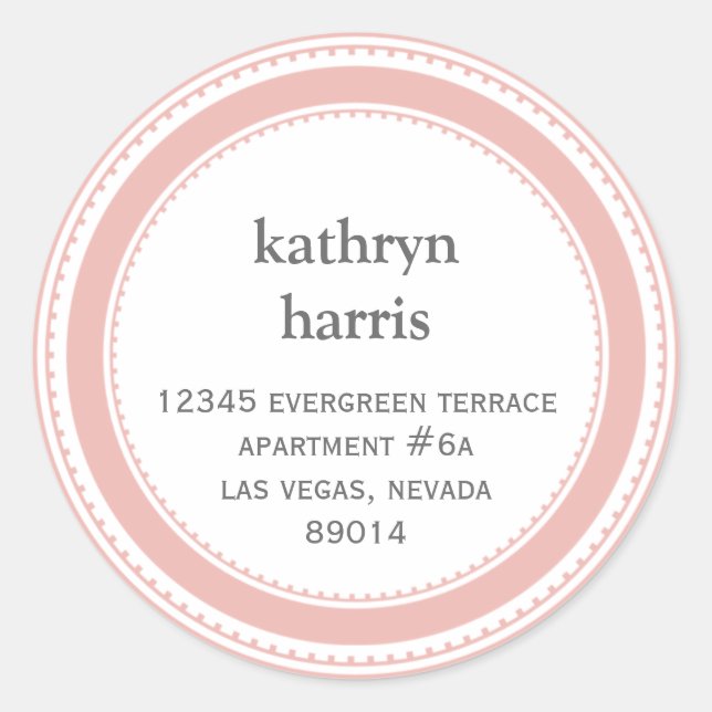 Pink gray medallion modern circle address label (Front)