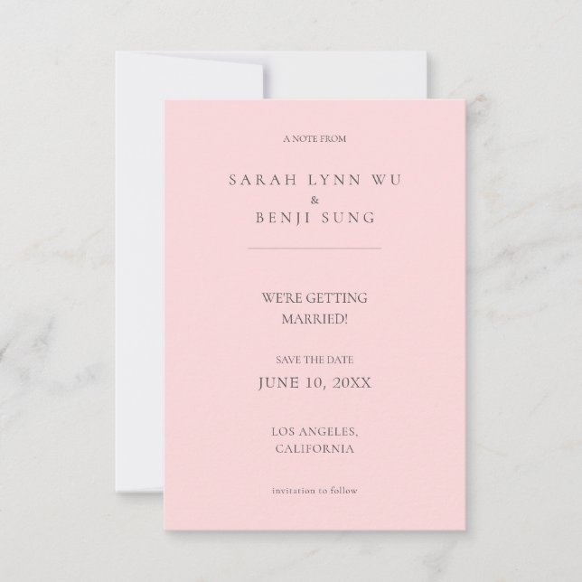 Pink & Gray Minimalist Modern 2 V2 Save The Date (Front)