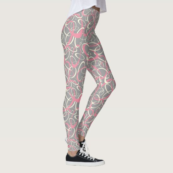 pink gray mod retro loops geometric pattern leggings