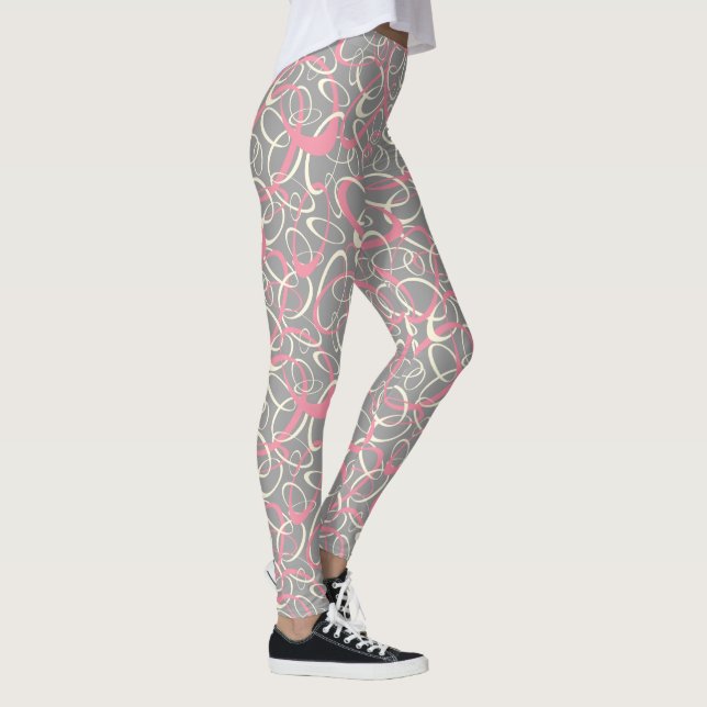 pink gray mod retro loops geometric pattern leggings (Right)