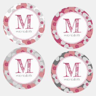 Pink Gray Monogram Simple Floral Cute Custom Kids' Labels