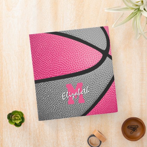 pink gray monogrammed girls basketball 3 ring binder
