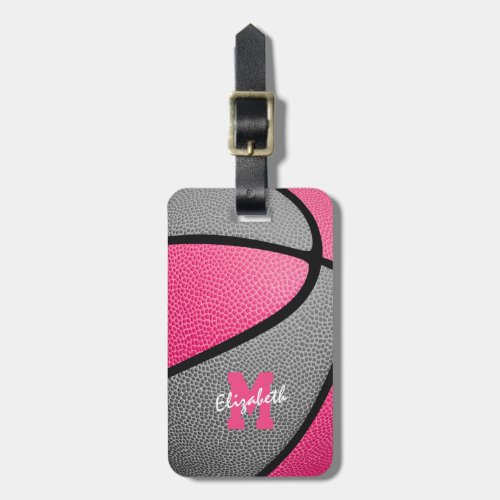 pink gray monogrammed sports gifts basketball luggage tag