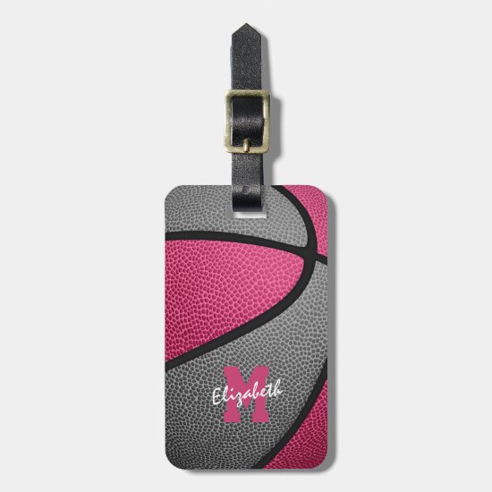 pink gray monogrammed sports gifts basketball luggage tag