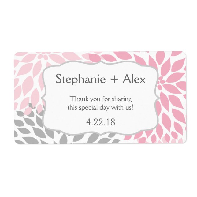 Pink & Gray Mum Water Bottle Favor- customize it! Label (Front)