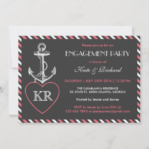 Pink Gray Nautical Anchor Engagement Party Invite